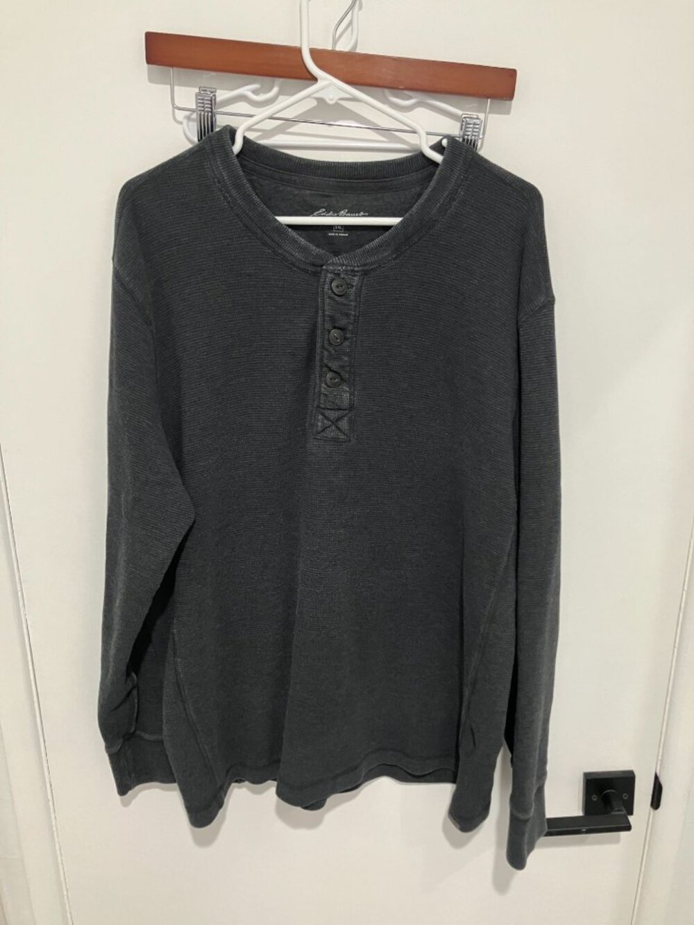 Eddie Bauer Men's Waffle Knit Long Sleeve Henley Shirt, Gray, Size XXL